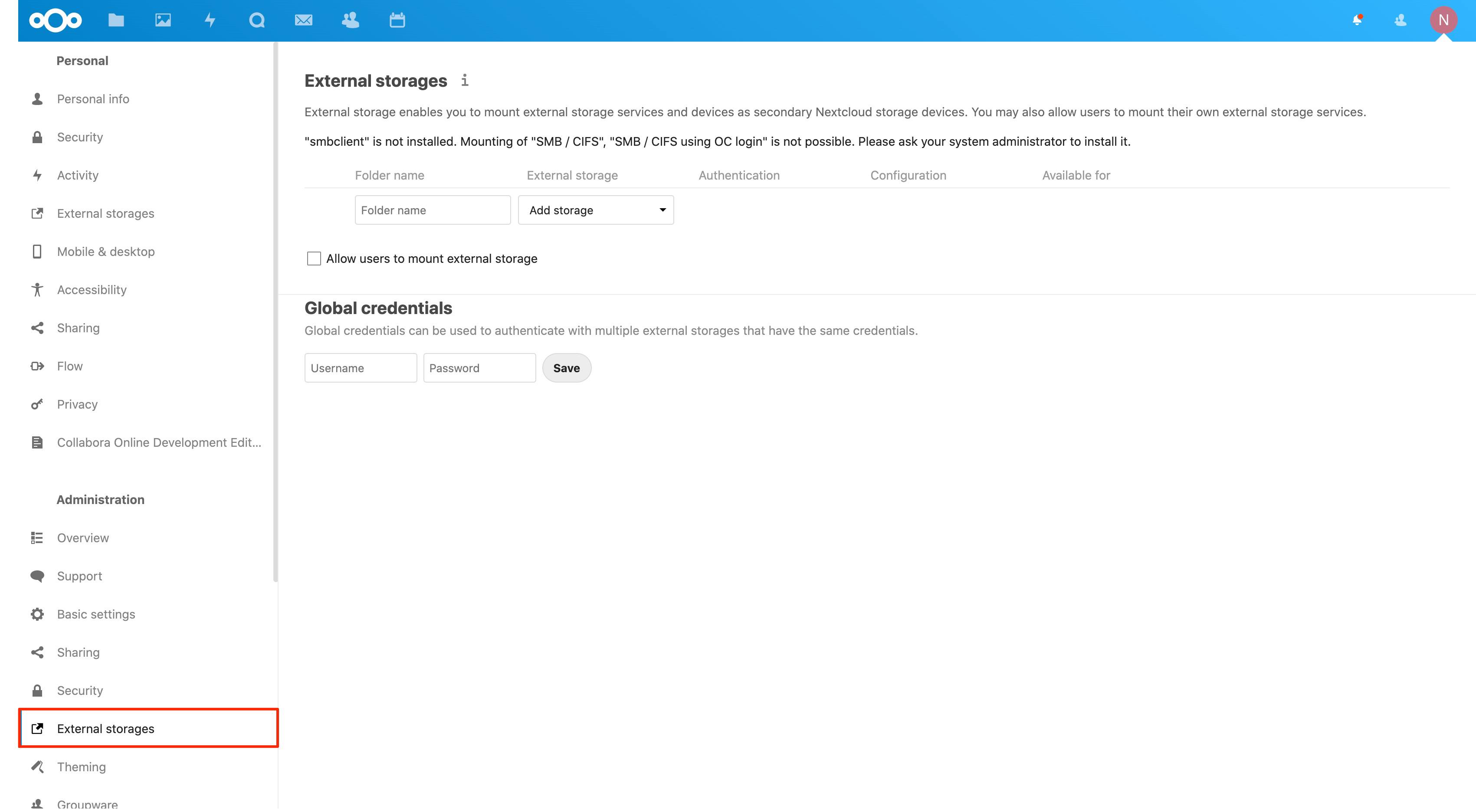 Access external storage configurations.