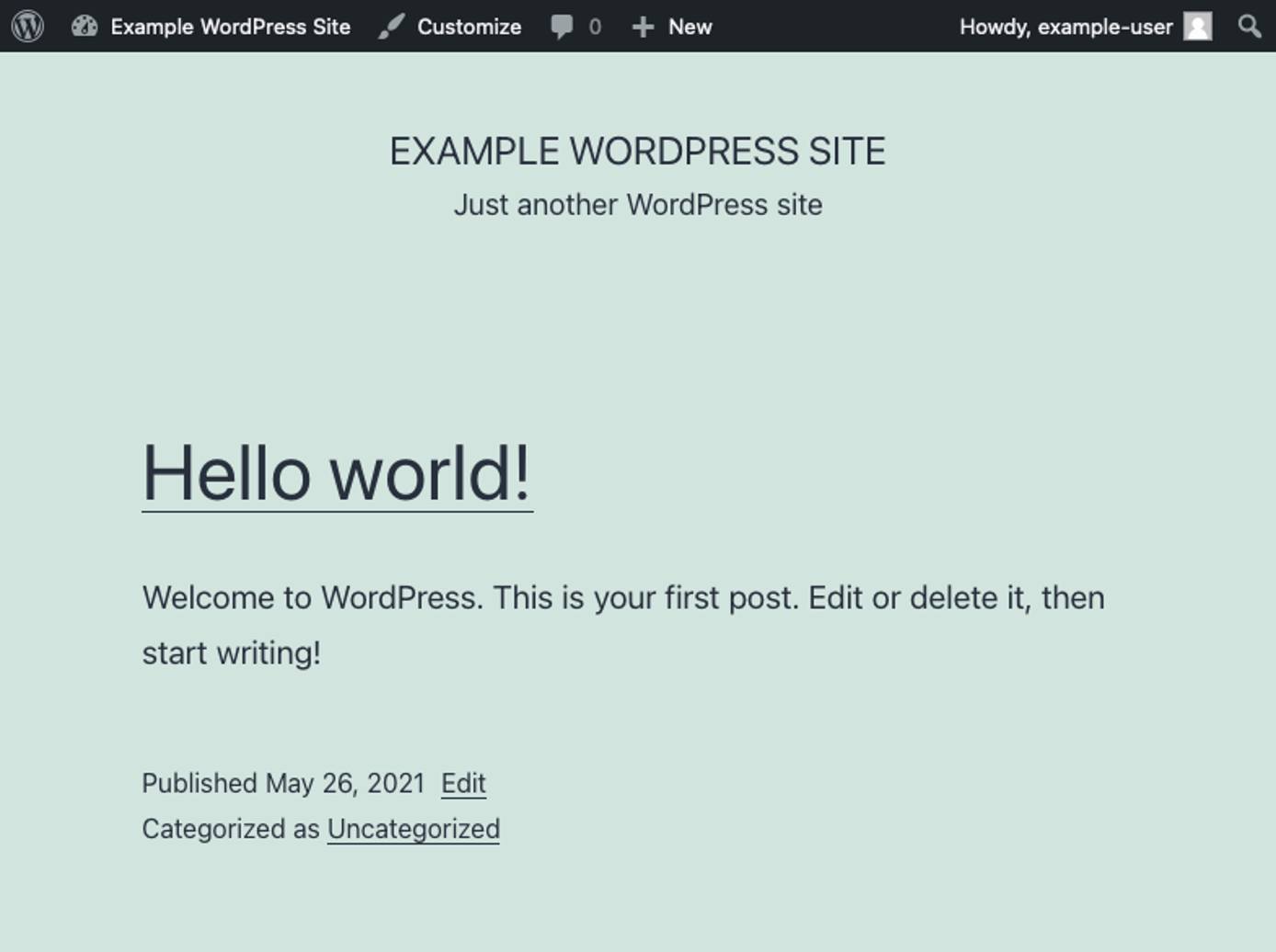 WordPresss default, Hello, World! post.