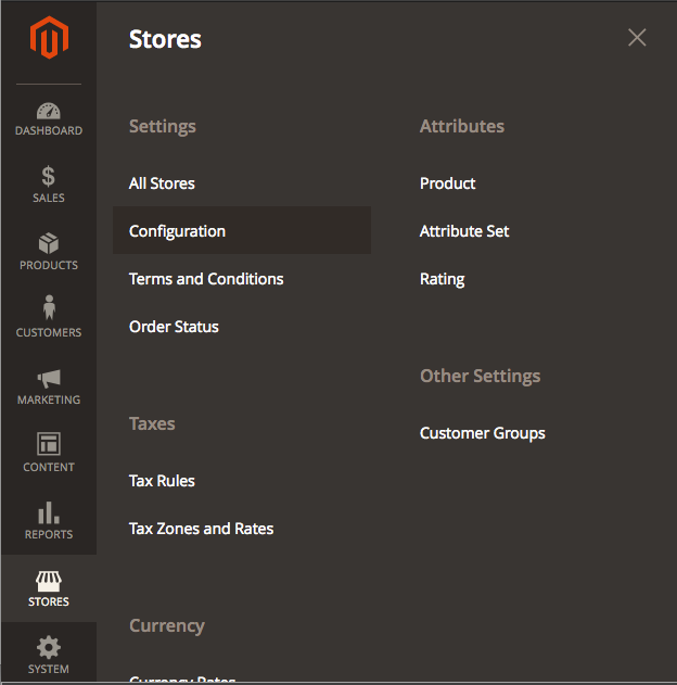 Go to Configuration in the Stores menu.