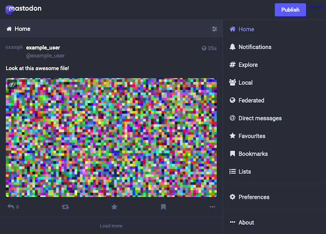 A successful attachment added to a toot in a Mastodon instance