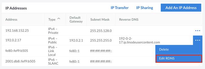 Select Edit RDNS option from the IP address menu.