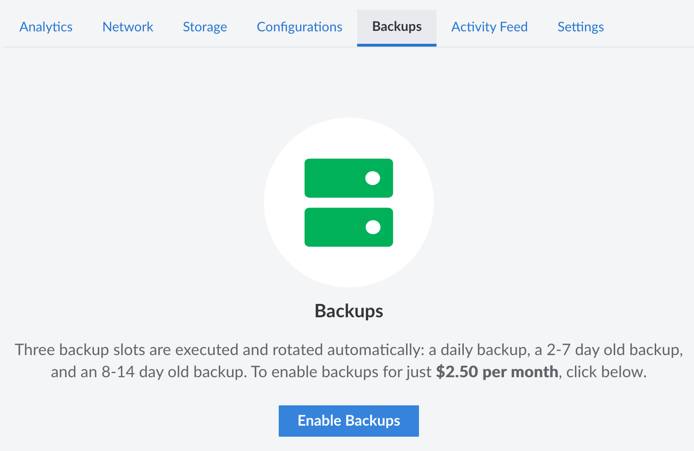 Enable Linode Backups by navigating to the individual Linodes backup menu